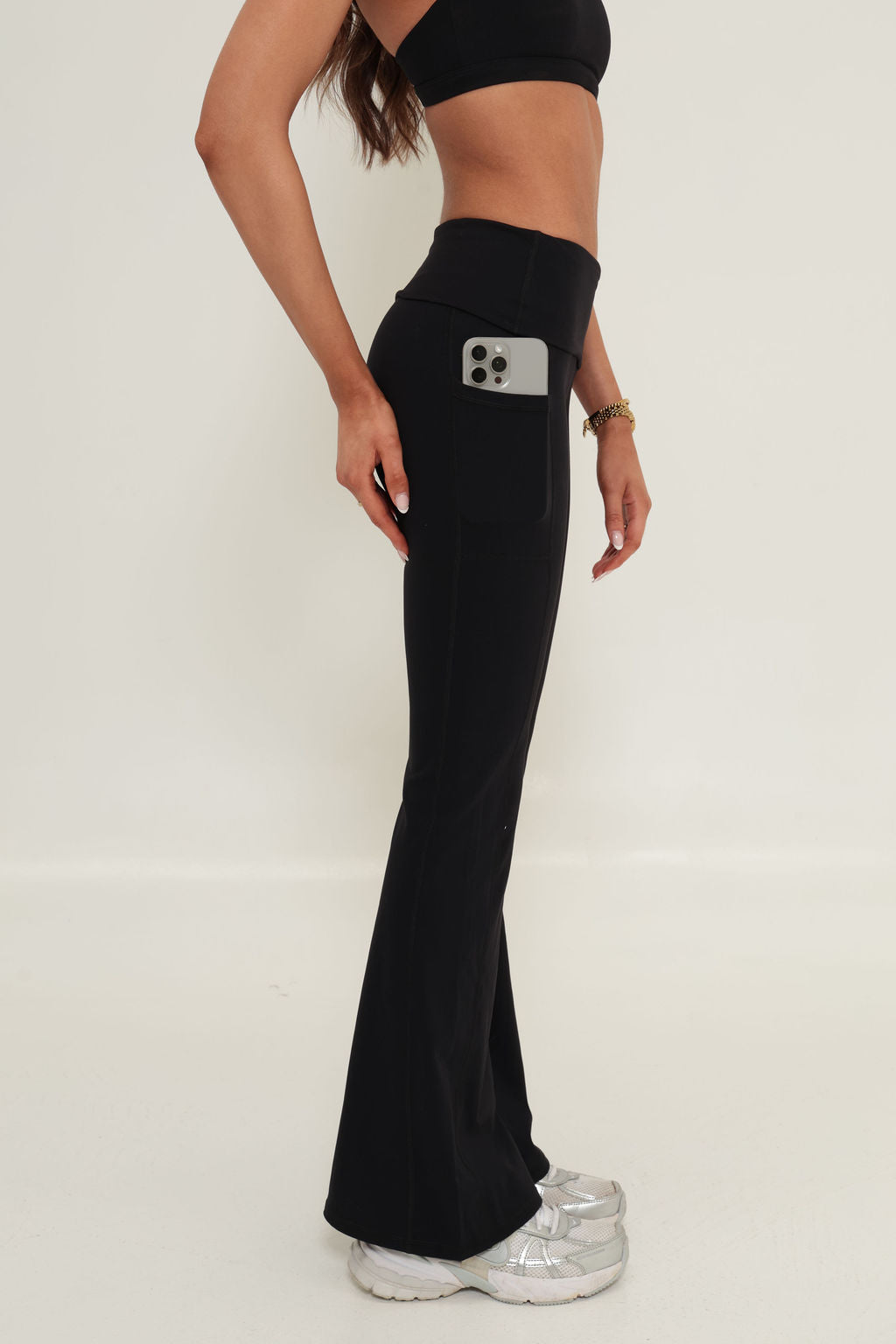 Essentials Fold Over Pocket Flares - Black