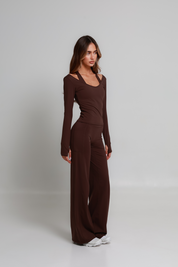 SoftForm™ Wide Leg Bottoms - Mocha Brown
