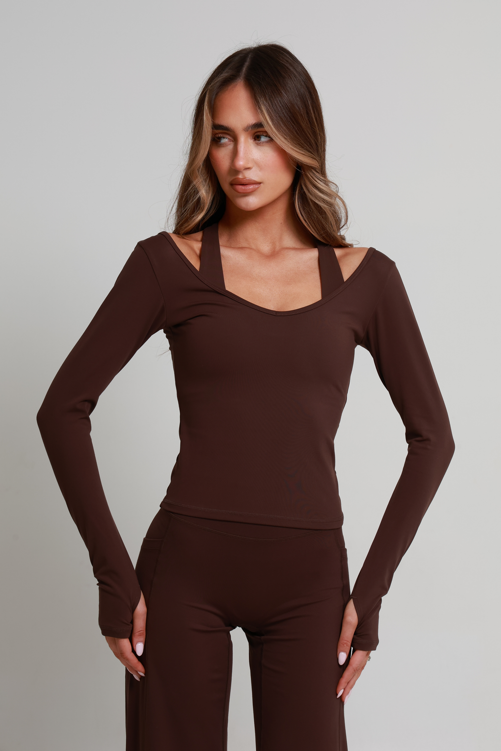 SoftForm™ V Plunge Long Sleeve - Mocha Brown
